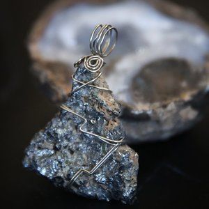 Wire Wrapped Triangle Shaped Hematite Rough Stone